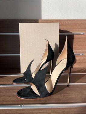 Sculpted Black Suede D'Orsay Stiletto Heels